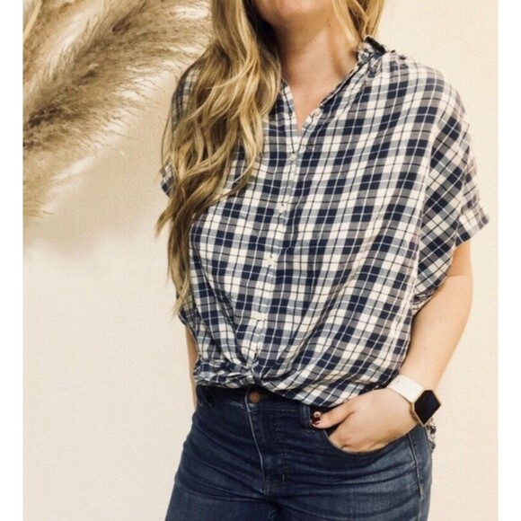 New Madewell central open-back shirt in linus plaid item g7371 size: xs - Picture 2 of 3